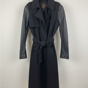 Diesel Black Trench Coat with Leather Accents